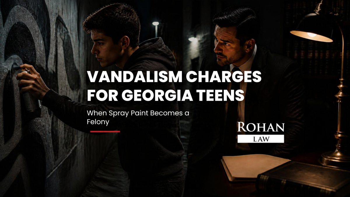 Vandalism charges for Georgia teens can escalate to felonies fast. Learn what the law says and how Rohan Law can protect your child's future. Call 24/7.
